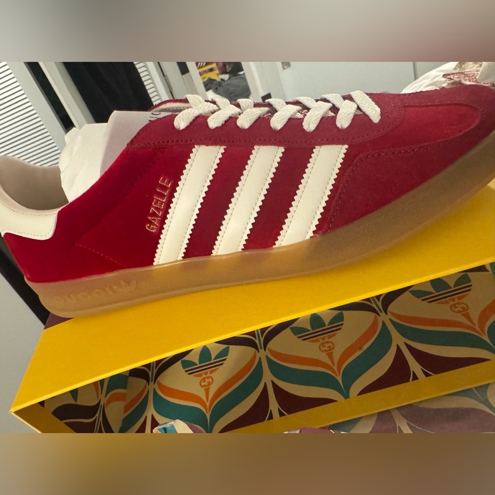 NWT Size 10 Gucci X Adidas Gazelle Red Sneakers with Dustbag and Box